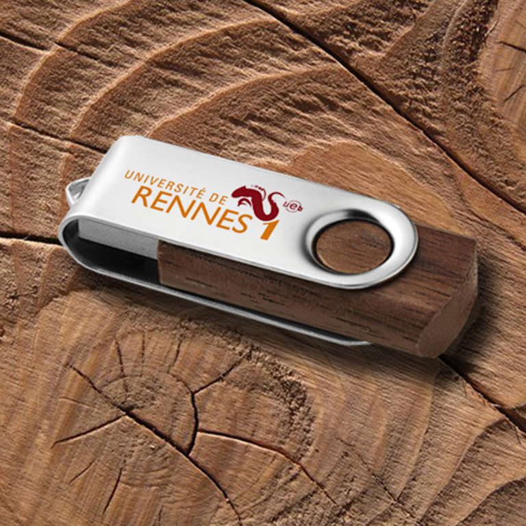 Une clé USB avec un logo